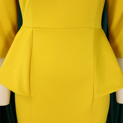 Elegant Office Dresses for Woman O Neck Full Sleeve Sheath Ruffles Package Hips Mid Calf Professional Business Work Dress Midi