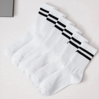 6Pairs Autumn Winter Women's Mid-Tube Socks Solid Colour Breathable Comfortable Sports Sweat Absorbent Man and  Women's Socks
