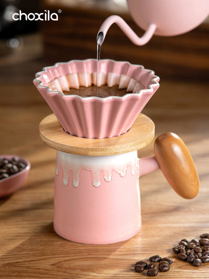 3pcs/set Pink Pour Over Coffee Set, Hand Brew Coffee Maker, Ceramic Coffee Pot Coffee Filter Dripper Coffee Accessories