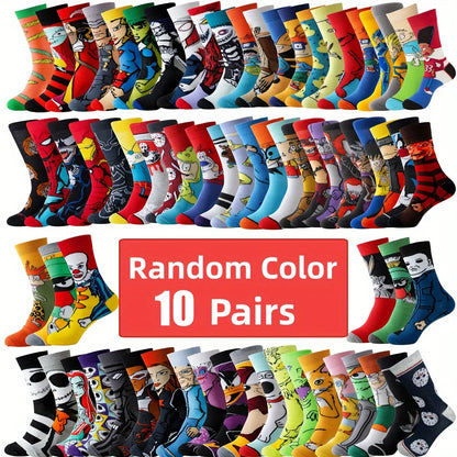 10 Pairs of Fashionable Cartoon Sports Socks for Men and Women, Breathable, Comfortable, Casual, Street and Leisure, Hand Washable, All-Season Sportswear