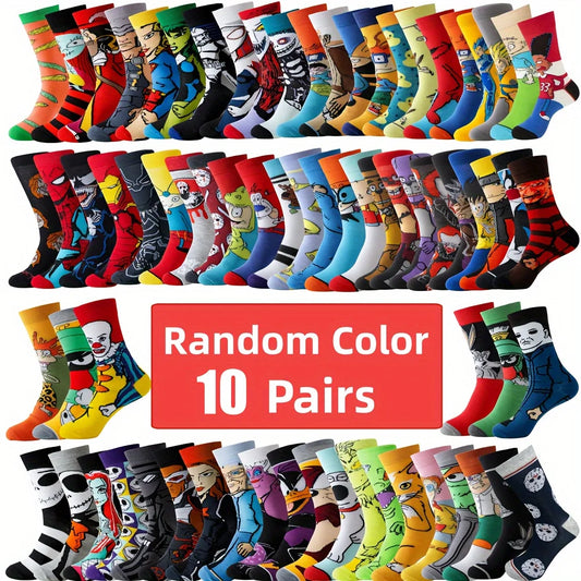 10 Pairs of Fashionable Cartoon Sports Socks for Men and Women, Breathable, Comfortable, Casual, Street and Leisure, Hand Washable, All-Season Sportswear