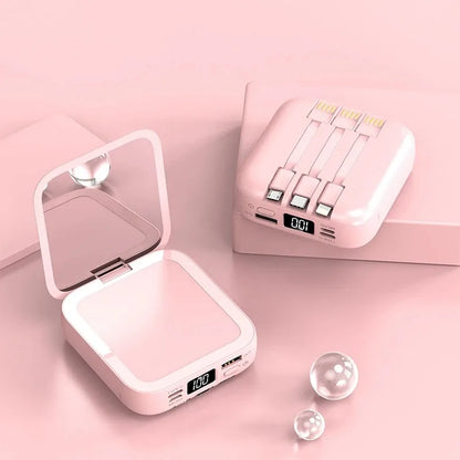 New Mini power bank 20000mAh with makeup mirror, fast charging, portable charger, power bank with cable, mobile phone power bank