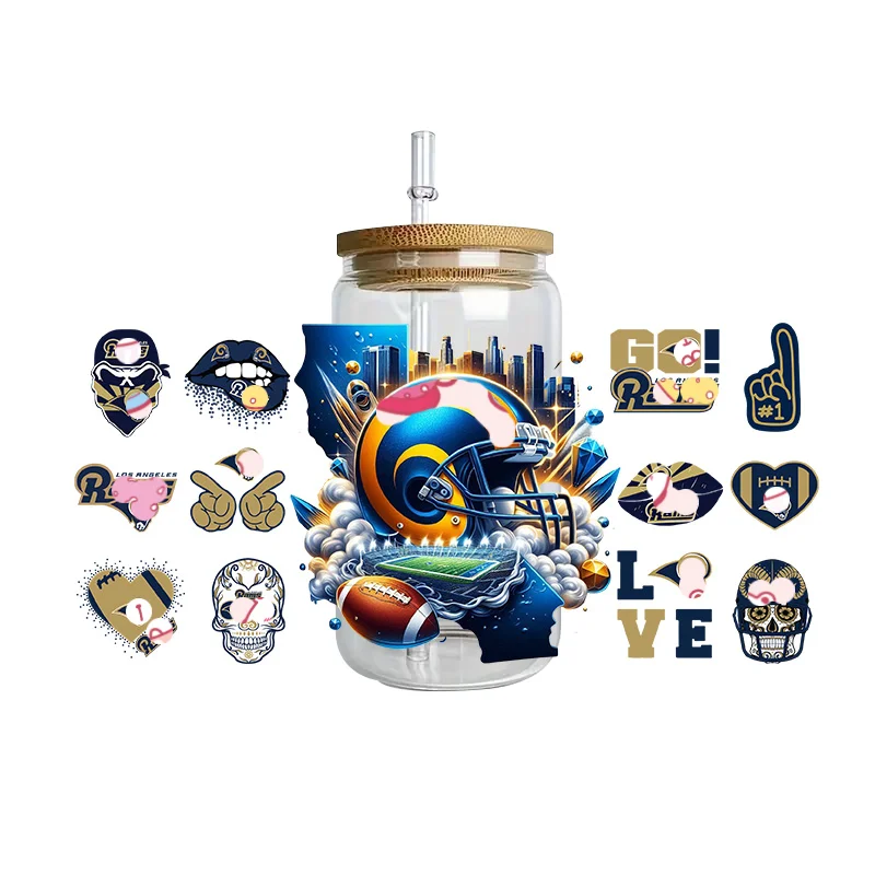 Sports Team Cup Wraps DIY Waterproof Easy To Use Custom Decals UV DTF Transfer Sticker For 16oz Libbey Glasses