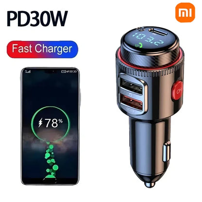 Xiaomi 2025 New PD30W+QC Bluetooth 5.4 Car MP3 Player FM Transmitter Wireless Handsfree U Disk Play USB Car Fast Charge Adapter