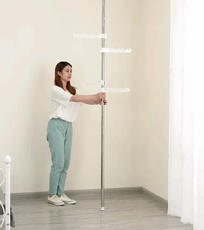 Household Flooring drying rack indoor telescopic pole drying rack Balcony Window Retractable drying rod Fixed Hanging Coat Racks