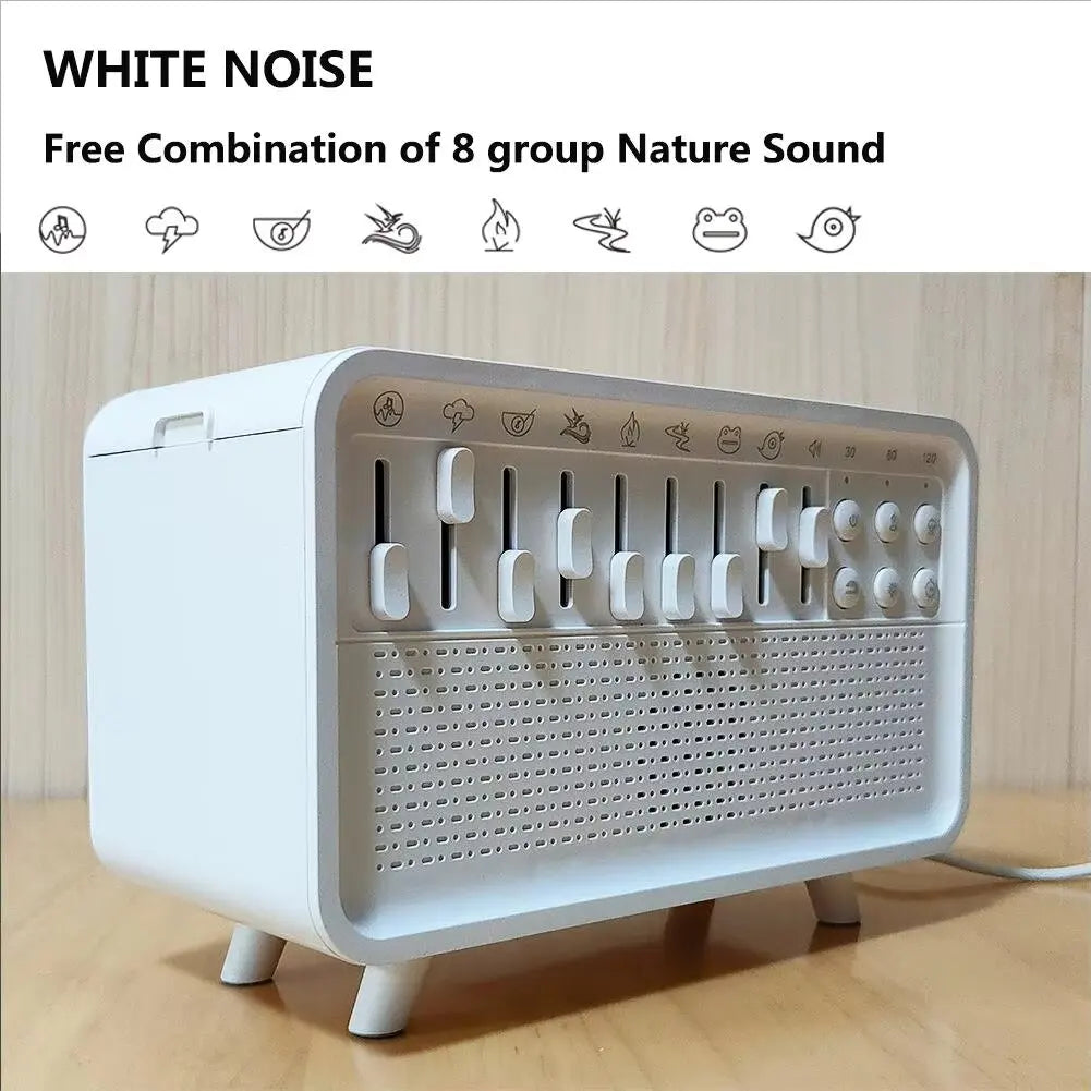 White Noise Sleep Sound Machine Flame Air Diffuser Humidifier with BT Speaker and Night Light Essential Oil Diffuser for Bedroom