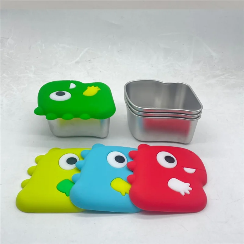 SOFT-304 Stainless Steel Snack Cup With Dinosaur Design And Silicone Lid For Secure Food Keeping