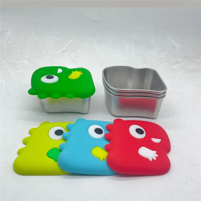 SOFT-304 Stainless Steel Snack Cup With Dinosaur Design And Silicone Lid For Secure Food Keeping