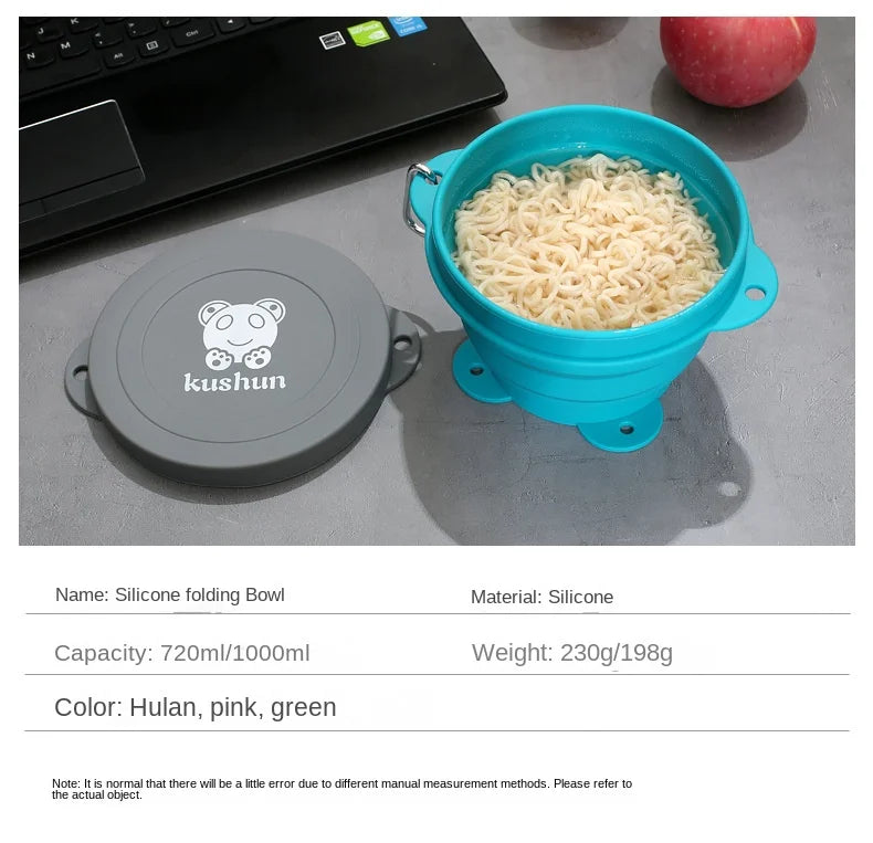 Travel Portable Silicone Folding Bowl Children's Travel Outdoor Tableware with Lid Foldable Noodle Bowl