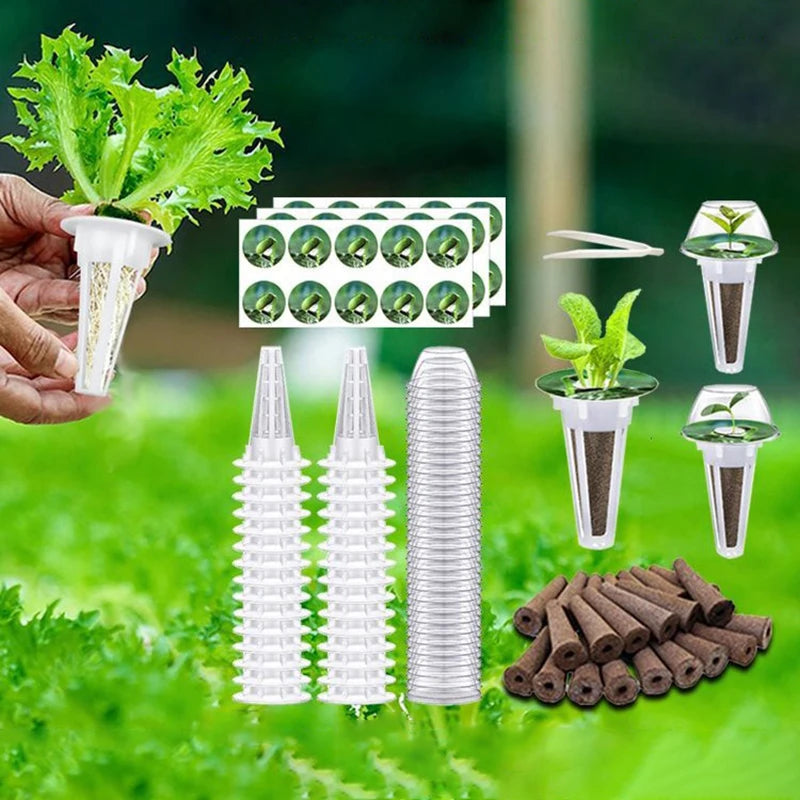 Fully-Loaded 25/121pcs Hydroponic Gardening Kit with Grow Baskets, See-through Insulation Lids, Sponges, and Labels