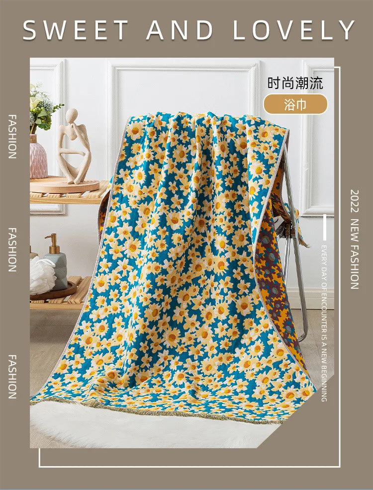 Large And Thick Bath Towels Pure Cotton Gauze Tassel Shower Robe Soft Absorb Water Bathroom Wrapped Towel Beach Towel 80x160cm