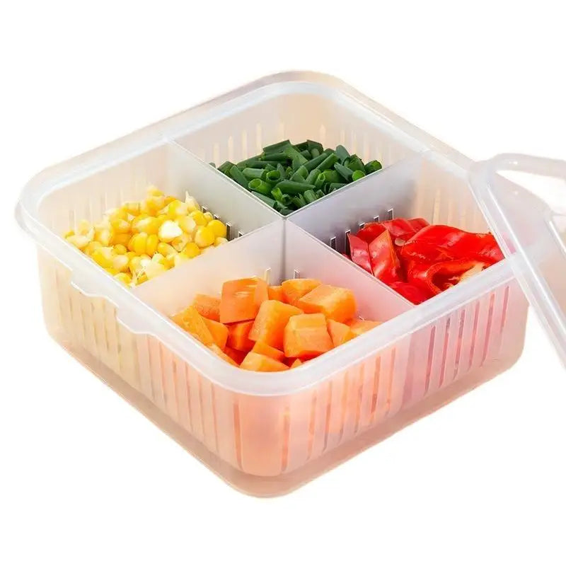 4 Grid Refrigerator Storage Box Food Vegetable Fridge Organizer Drain Basket Meat Onion Ginger Crisper