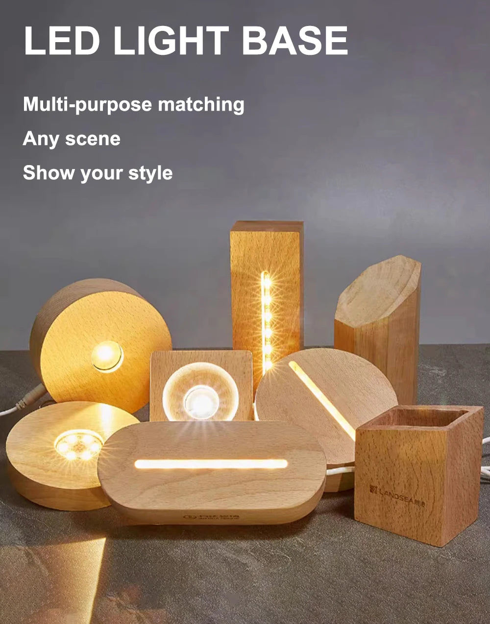 Wood Desktop Decorative Lights Light Base Night Light Wooden Led Usb Display Light Display Stand Lamp Holder Lamp Art Ornament