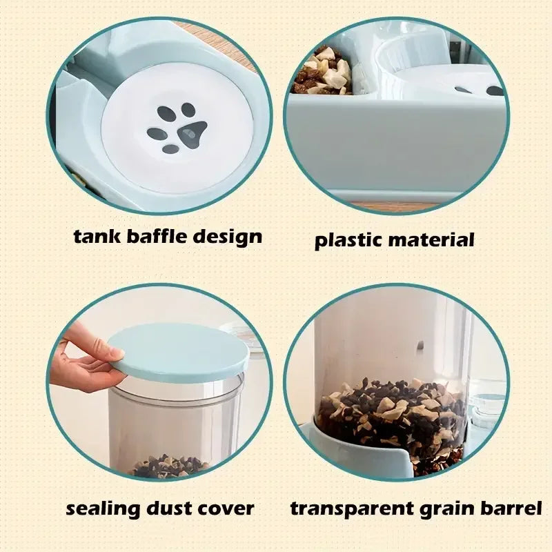 Automatic Cat Feeder Water Dispenser Set 2 In 1 Tilted Automatic Pet Food And Water Feeder Gravity Food Feeder and Waterer