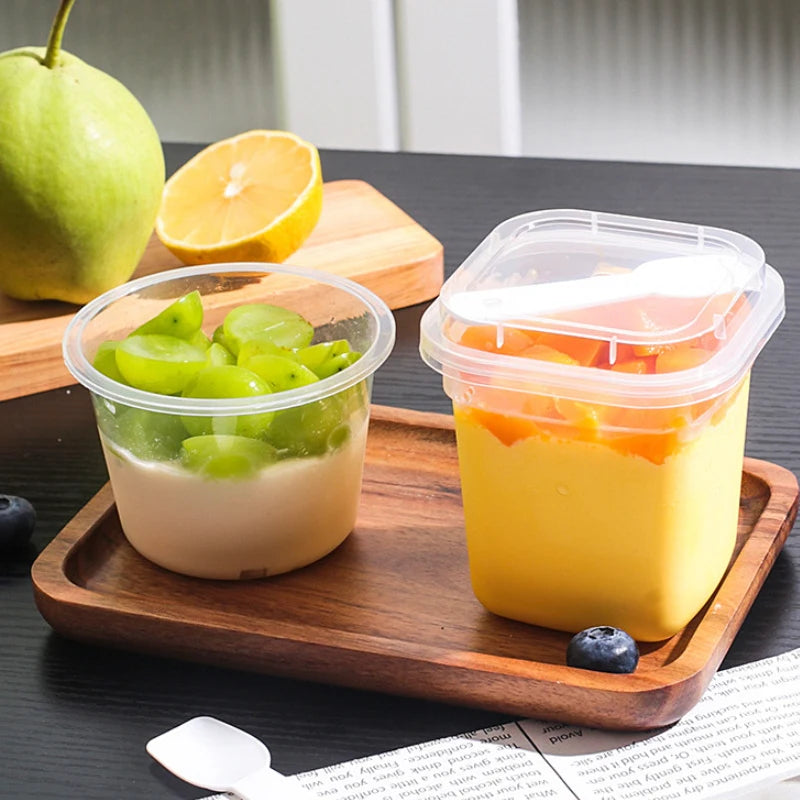 20PCS Plastic 220/280ml Dessert Cups With Lids Spoons Pudding Cup Dessert Cake Cup Appetizer Jelly Yogurt Dessert Baking Cup