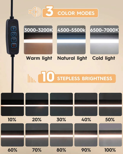 LED Desk Lamp with Clamp 10W Swing Arm Desk Lamp Eye-Caring Dimmable Desk Light with 10 Brightness Level, 3 Lighting Modes