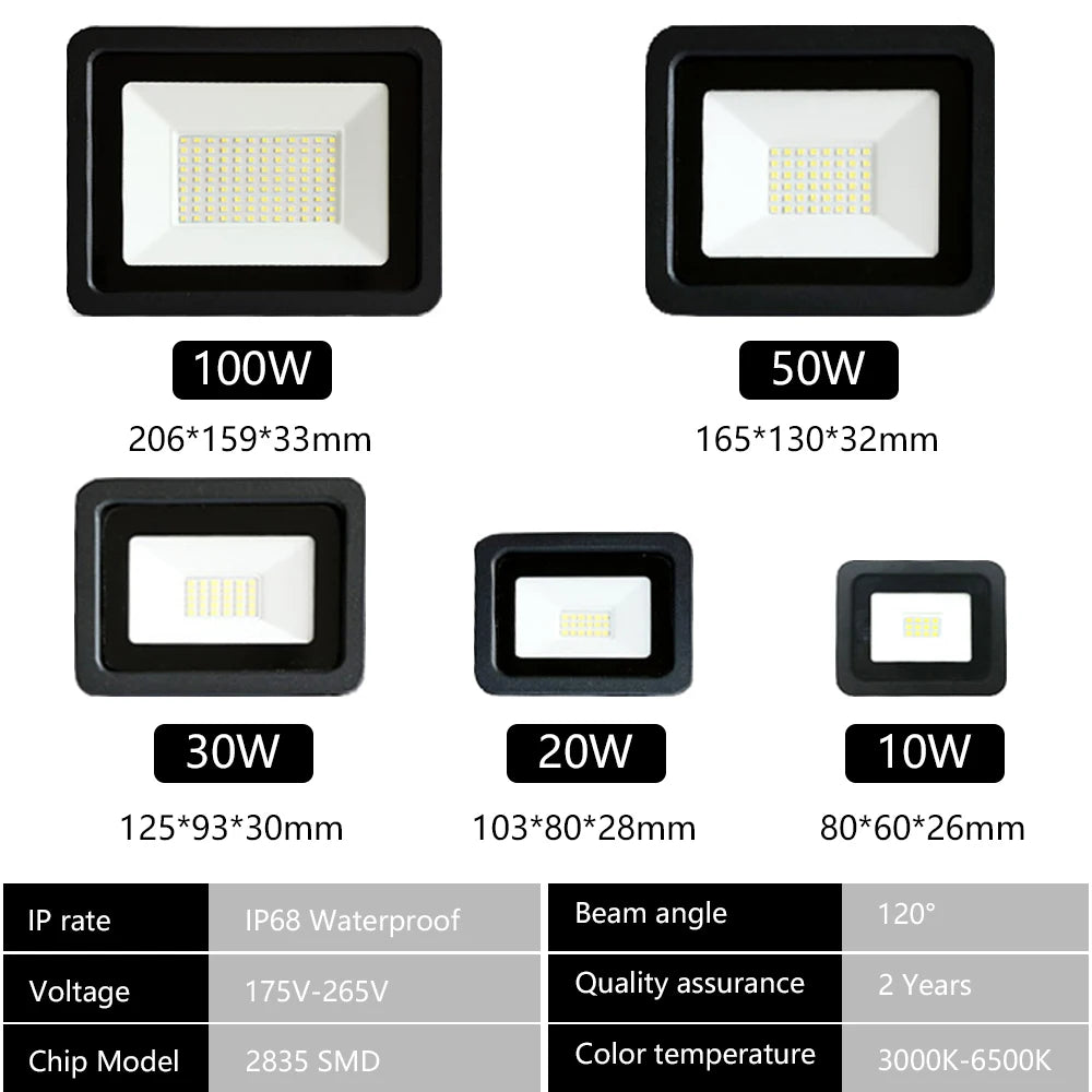 LED Flood Light 10W 20W 30W 50W 100W AC220V Outdoor IP68 Waterproof Reflector Spotlight Street Light Wall Lamps Garden Lighting