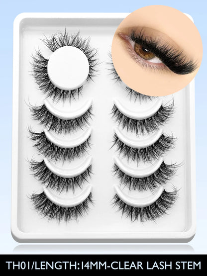 GROINNEYA Cat Eye Lashes Natural Look Mink Eyelashes Natural Look Faux Mink Wispy Soft Natural Clear Band Lashes Makeup