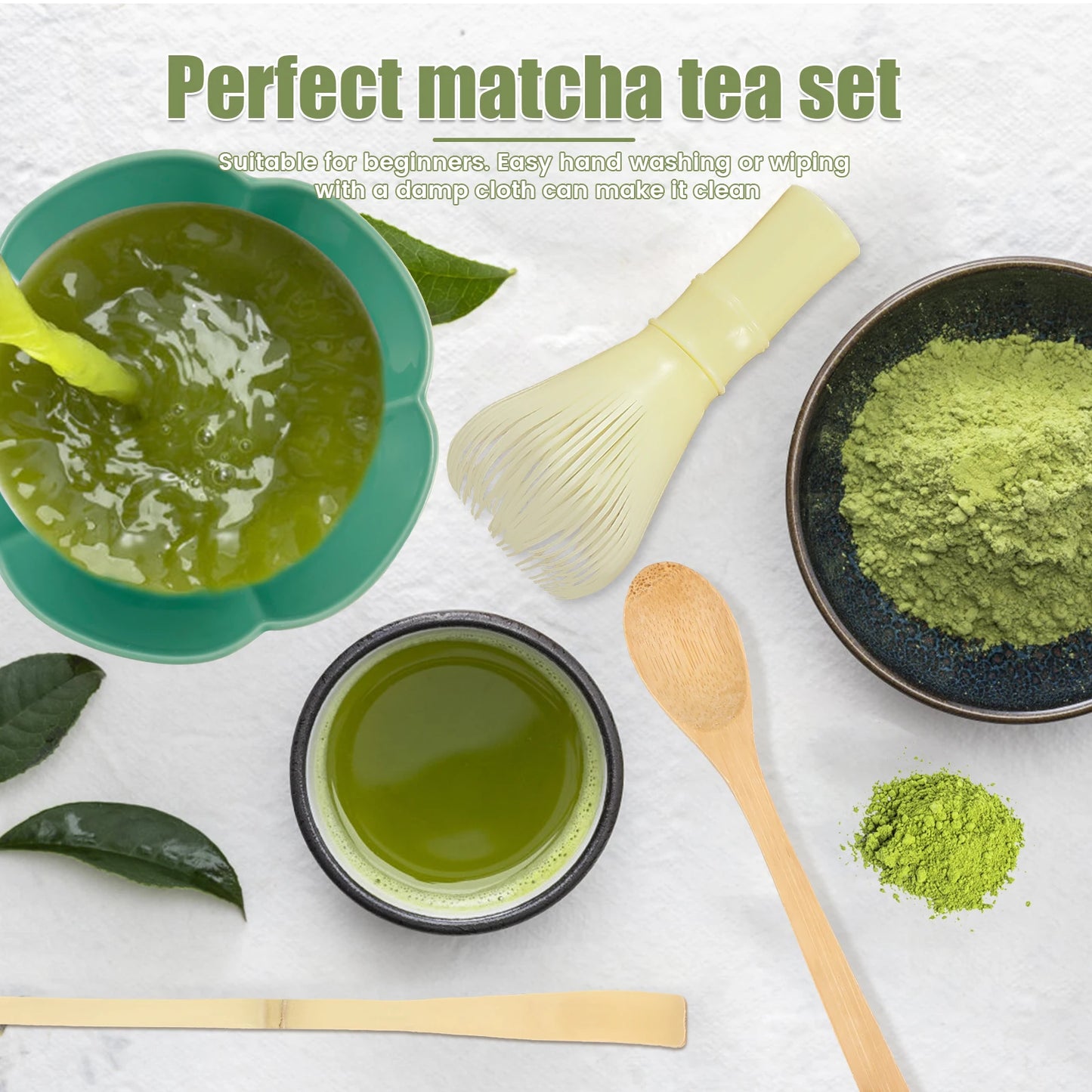 4Pcs Japanese Matcha Tea Set for Beginners Matcha Making Starter Kit with Matcha Whisk Tea Scoop Reusable Bamboo Matcha Whisk