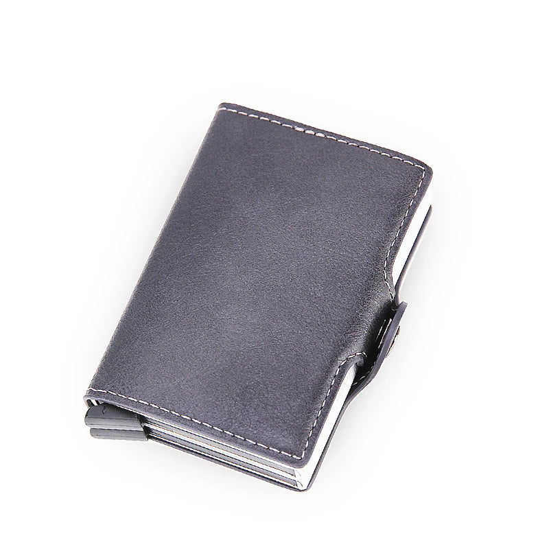 RFID Blocking Men Wallet Credit Card Holder Leather Card Wallet Double Metal Box ID Card Holder Money Clip Purse New 2023