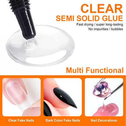 Quick-Dry Nail Glue，Semi solid Super Strong Adhesive For Press-On Nails&Rhinestones Long-Lasting，Fake Nail, No need UV Cured