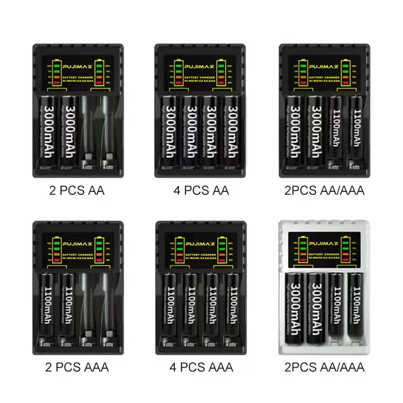 4 Slot Battery Charger For AAA/AA Rechargeable Batter Charger With LED Indicator Charger Cable For AA/AAA Ni-MH/Ni-Cd Batteries
