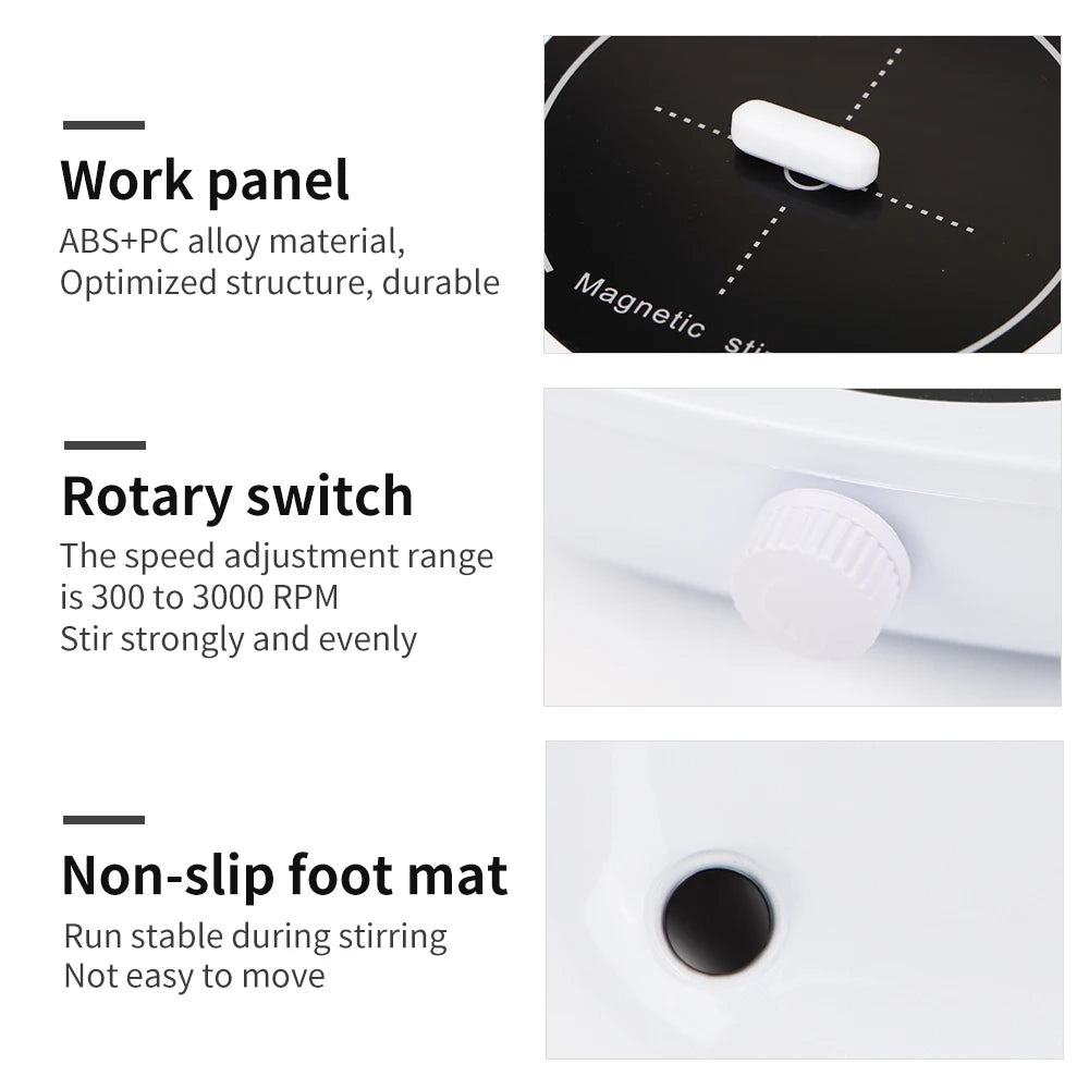 1L Magnetic Stirrer Mini Lab Stir Mixer Portable Stirrer Plate with Stir Bar for Laboratory 600-4000RPM Mixing Panel EU Plug