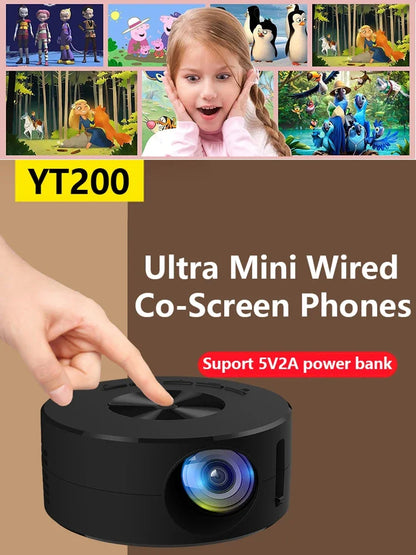 HD Outdoor Home Theater  Projector YT200 Portable LED Projector Media Player Audio Projectors Wired Screen For iPhone/Android