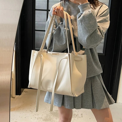 Big Shoulder Hand Commuting Bags for Women Large Capacity Drawstring Bucket Shopping Totes Top-Handle Bag 2025 Latest Handbags