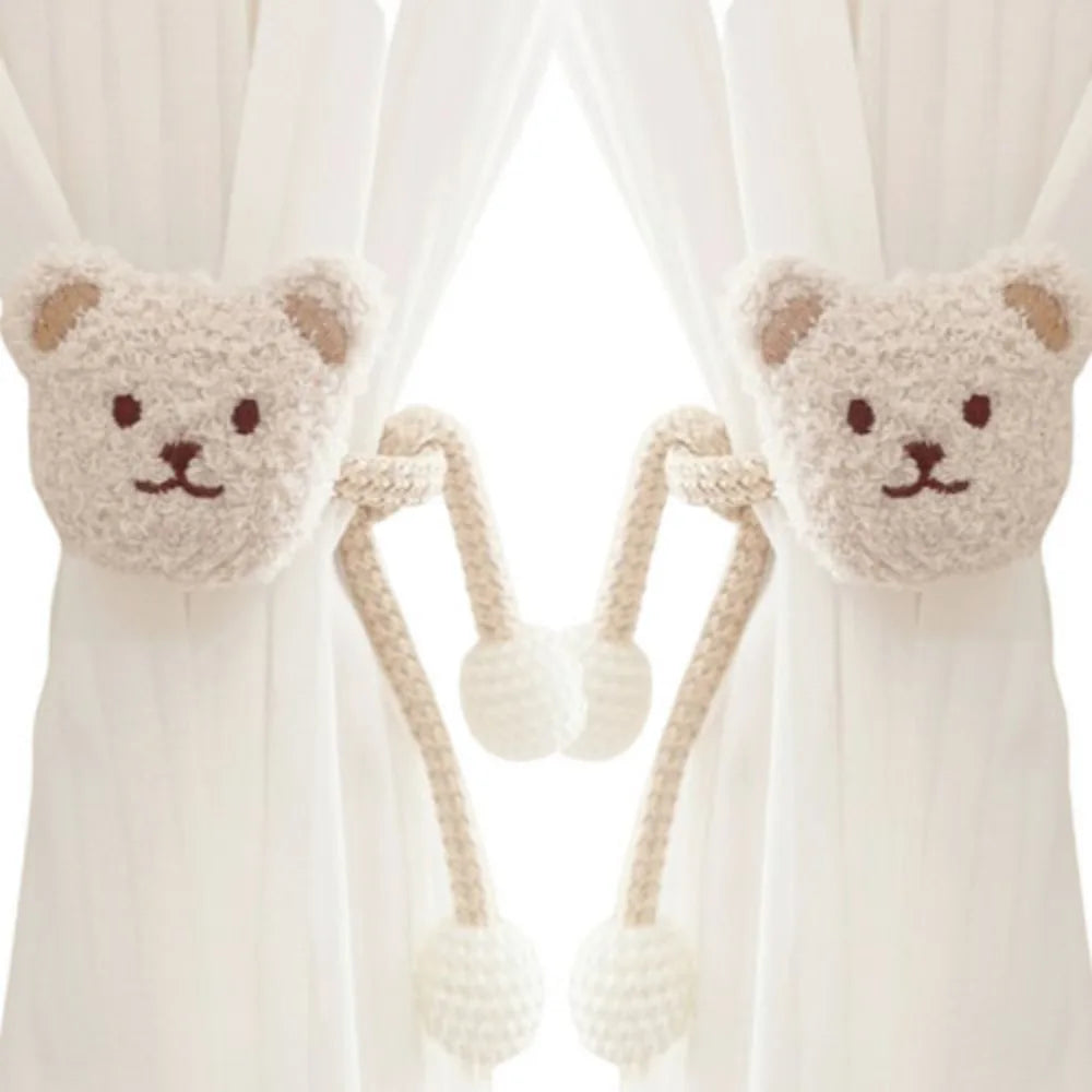 2Pcs Ins Cartoon Bear Curtain Cute Plush Window Curtain Buckles 3D Decorative Bear Curtain Tieback Curtain Accessories