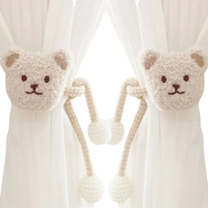 2Pcs Ins Cartoon Bear Curtain Cute Plush Window Curtain Buckles 3D Decorative Bear Curtain Tieback Curtain Accessories