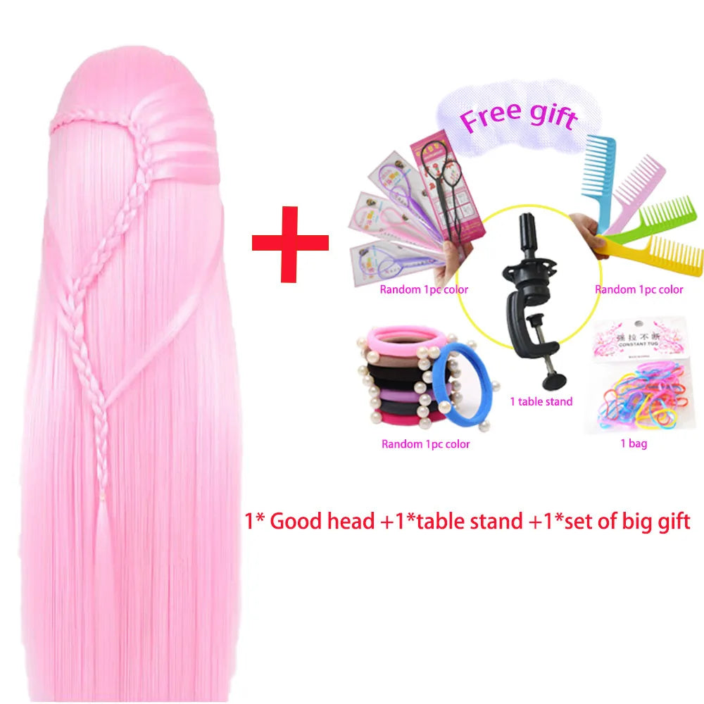Training head with colorful hair 80cm very long synthetic hair for braiding hairstyle doll Head hairdressing head mannequin
