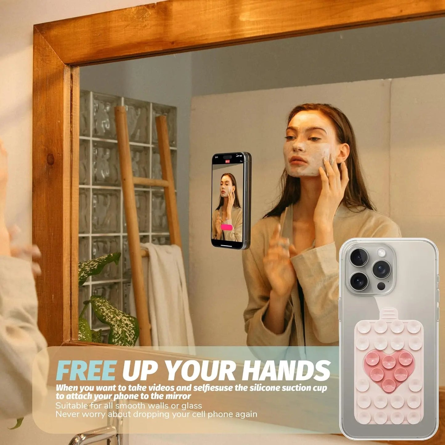 Heart Shape Double Sided Phone Suction Holder, Multi-Purpose Silicone Suction Cup Phone Mount Phone Case Sticky Phone Grip