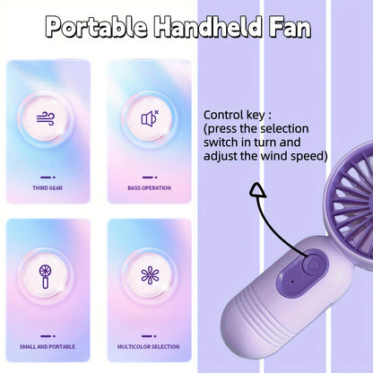 Mini portable fan, handheld small fan, USB charging, 3-speed handheld fan suitable for office, outdoor travel, and camping