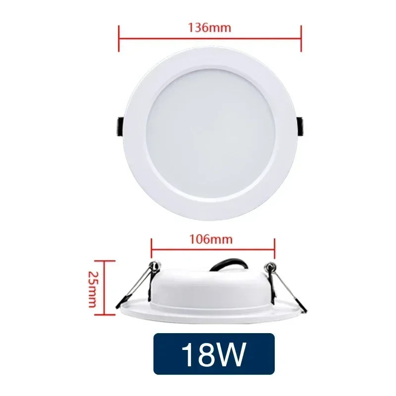 LED Downlight 5W 9W 12W 15W 18W White Body Round Led Ceiling Light DC 12V 24V AC 110V 220V Bedroom Kitchen Indoor LED Lighting