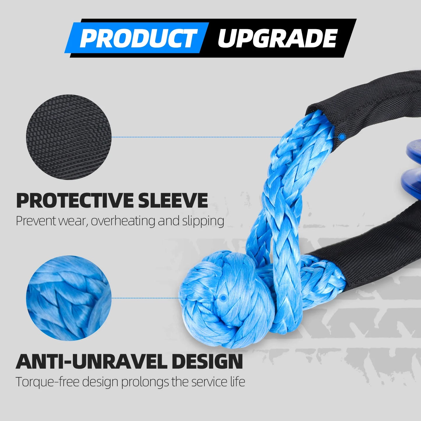 Shatter Resistant Synthetic Soft Shackle Rope Heavy Duty Offroad 4X4 Tow Shackle Strap with Protective Sleeve Recovery Ring