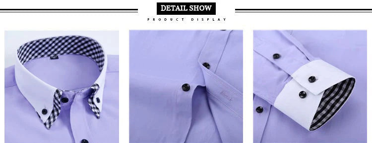 Mens Dress Shirt Long Sleeve Non Iron Fashion Double Layer Business Formal Regular Fit Office Camisa Social Solid Button Shirts
