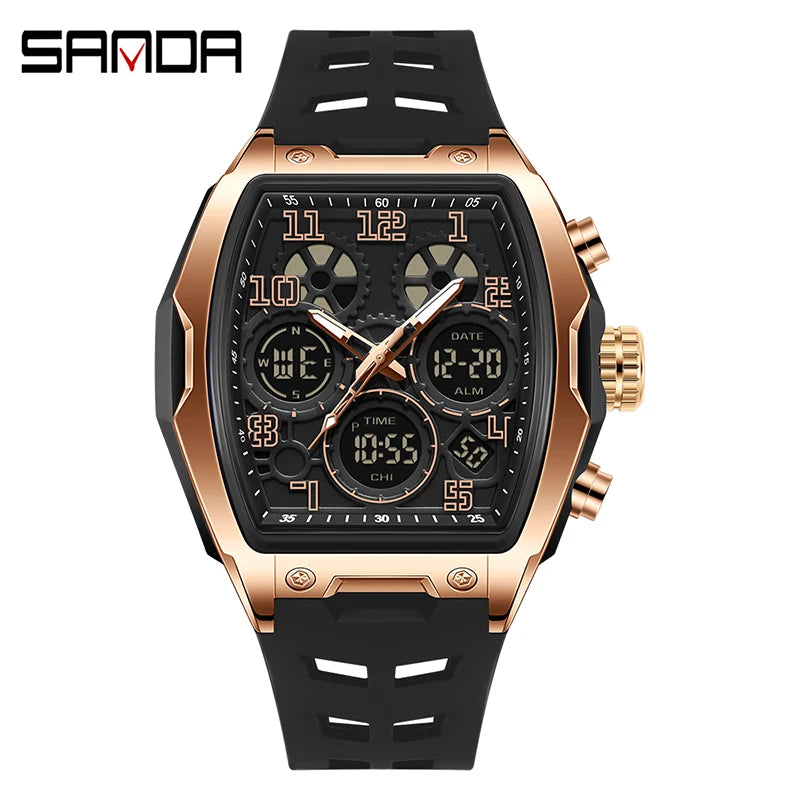 SADNA 6266 Popular Student Watch Wine Barrel Curved Mirror Alarm Clock Timer Waterproof Student Electronic Watch 2025