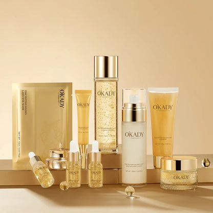 OKADY Skin Care Set Anti Aging Skin 10-piece Daily Care Routine Kit With Vitamin C Peptides Facial Cleanser Eye Mask Toner Serum