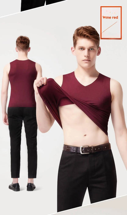 Mens Underwear 37° Heating Fiber Plus Velvet Seamless Vest Men's Winter Slim Warm Bottoming Shirt Men's Speed Thermal Underwear