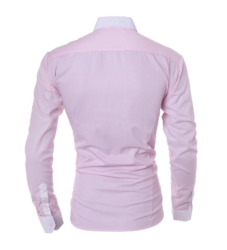 Men Long Sleeve Shirt 2025 Spring Striped Shirts Slim Fit Male Casual Social Patchwork Shirt Turn-down Collar Camisa Masculina