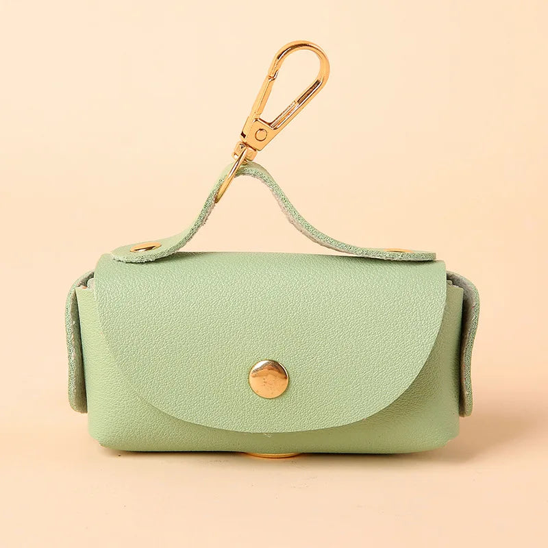 Portable Dog Waste Bag Dispenser With Leather Clip - Durable Polyester