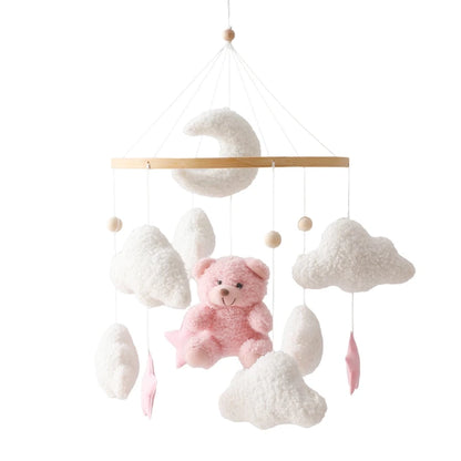 Baby Crib Mobile Rattle Toy 0-12Months Infant Soft Felt Teddy Velvet Pink Bear Bed Bell Hanging Toy Holder Bracket Crib Girl Toy