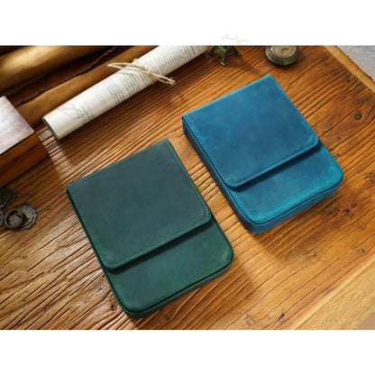 Crazy Horse Leather Pen Box Handmade Magnetic Drawer Style Student Pen Bag Storage Box Office Student Supplies