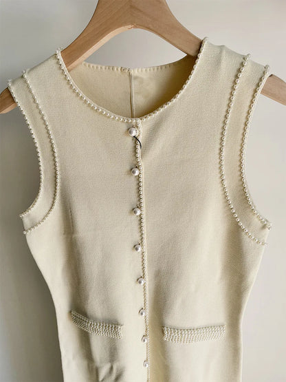 Women Black Knit Dress Sleeveless Round Neck Fashion Elegant Party Maxi Dresses