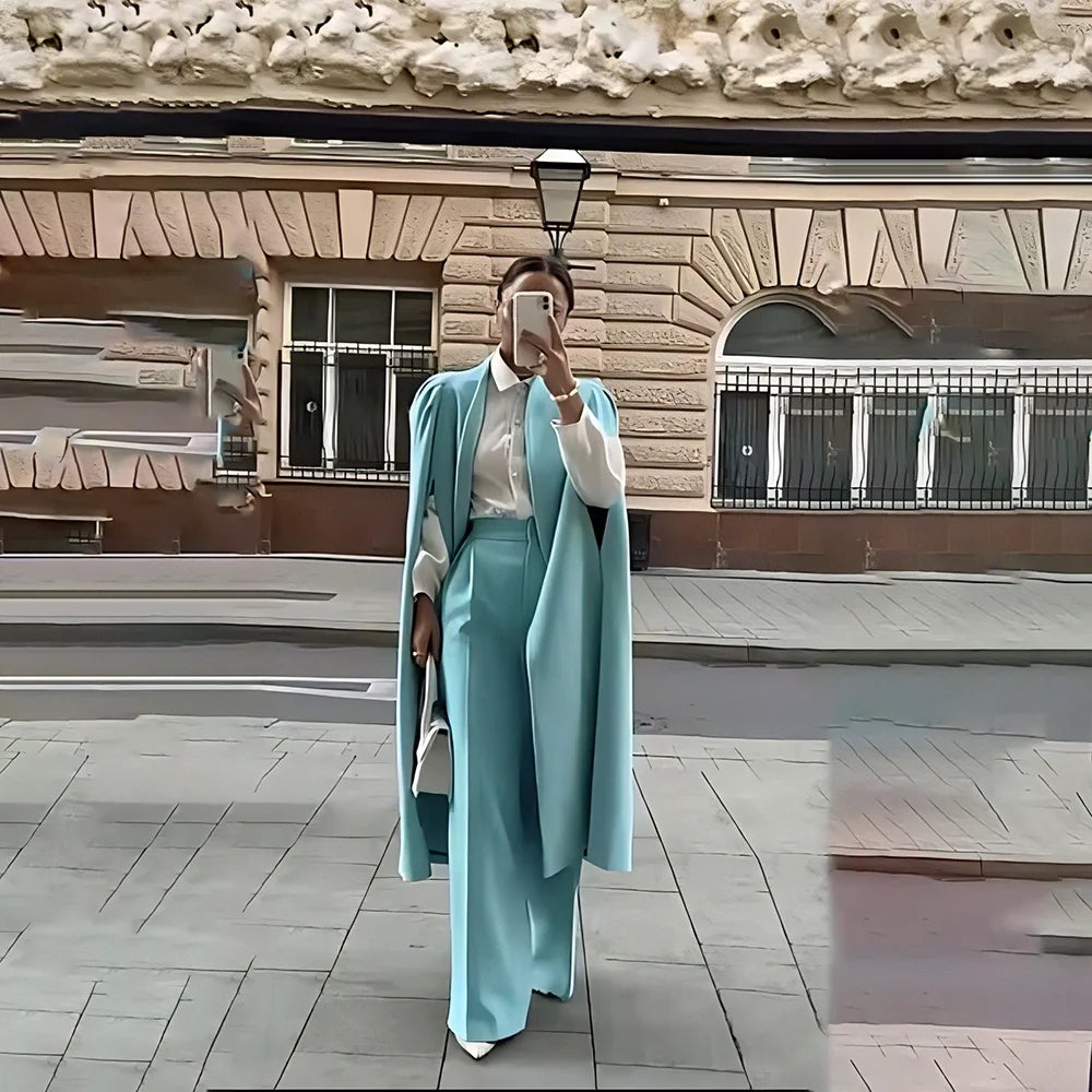 Elegant Women Suit 2 Pieces Long Coat Jacket Pants Smart Casual Office Female Suits Conjunto De Dos Piezas Para Mujer Elegante