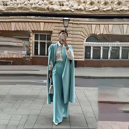 Elegant Women Suit 2 Pieces Long Coat Jacket Pants Smart Casual Office Female Suits Conjunto De Dos Piezas Para Mujer Elegante