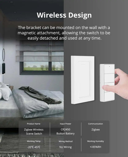 Zemismart 4-Gang Zigbee Wireless Scene Switch,Battery Powered, Compatible with Tuya Home Assistant Homey Hubitat (Hub Required）