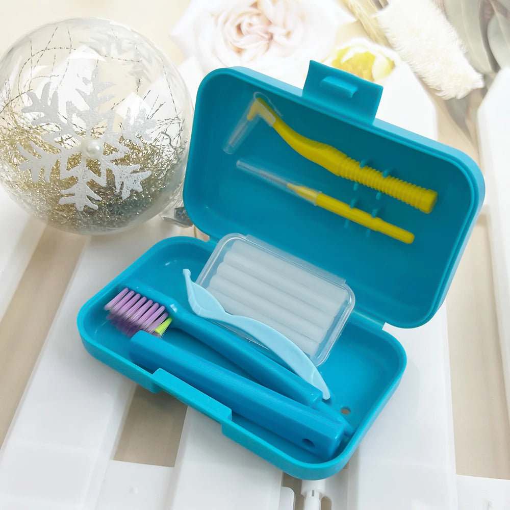 1 Box Portable Travel Dental Cleaning Set Oral Cleaning Care Toothbrush Interdental Brush Teeth Whitening Orthodontic Care Kit