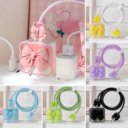 3D Bow Charger Cable Protector Cover For iPhone 20W 18W Charger Protector Storage Bag Case Cover Management Wire Cord Organizers